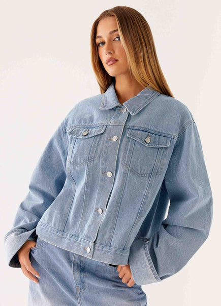 Back Again Oversized Denim Jacket - Light Wash Blue – Peppermayo US