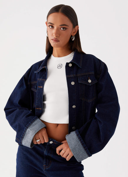 Back Again Oversized Denim Jacket - Blue – Peppermayo US