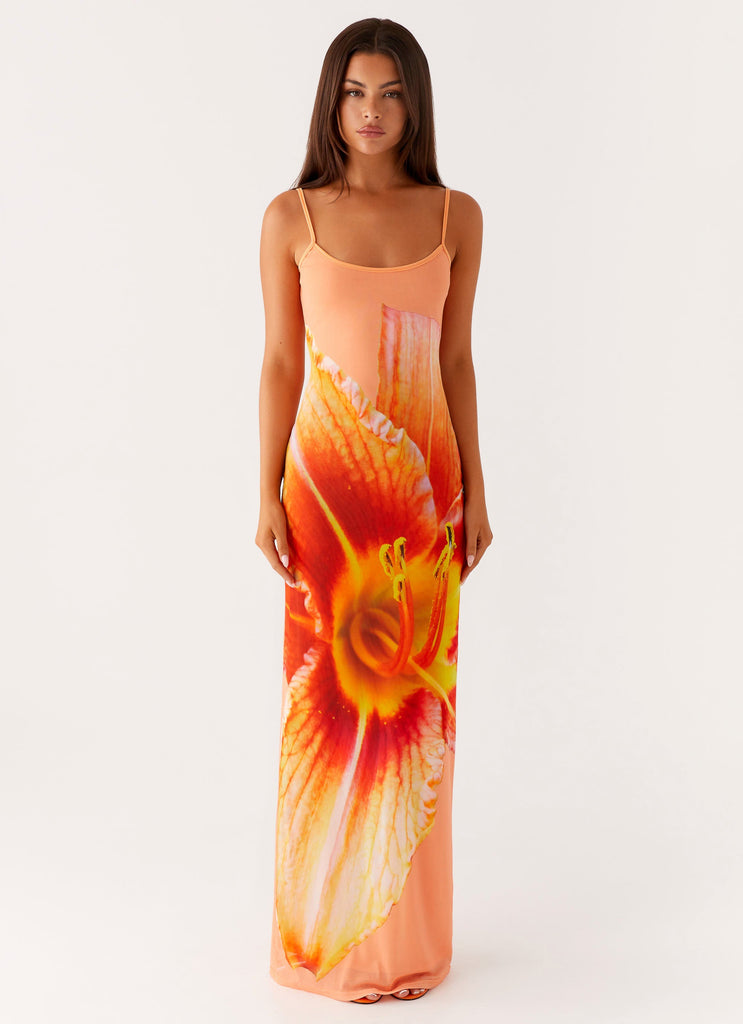 Bad News Mesh Maxi Dress - Orange Floral Peppermayo US Bad News Mesh Maxi Dress - Orange Floral Peppermayo US