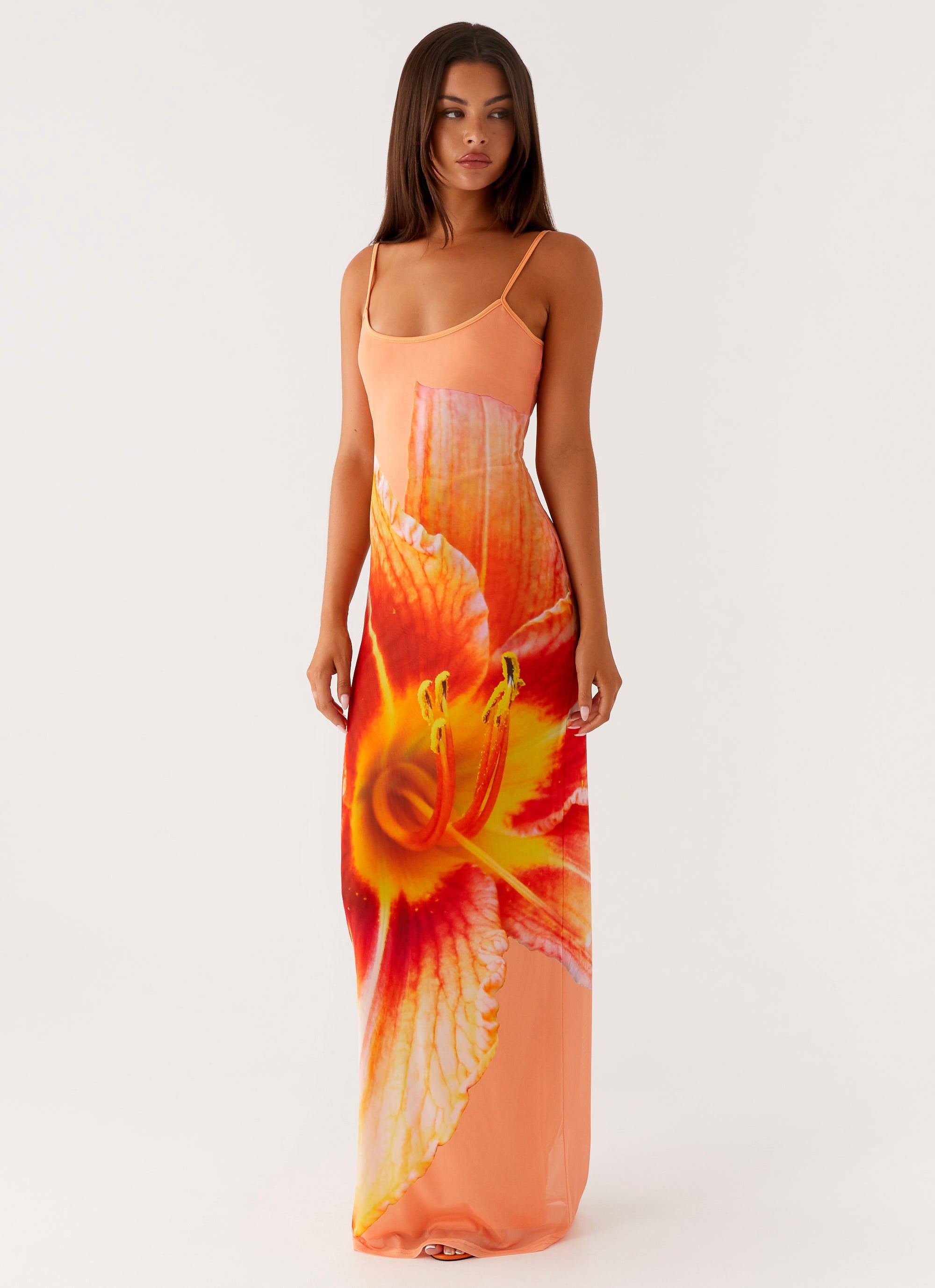 Bad News Mesh Maxi Dress - Orange Floral – Peppermayo US Bad News Mesh Maxi Dress - Orange Floral – Peppermayo US