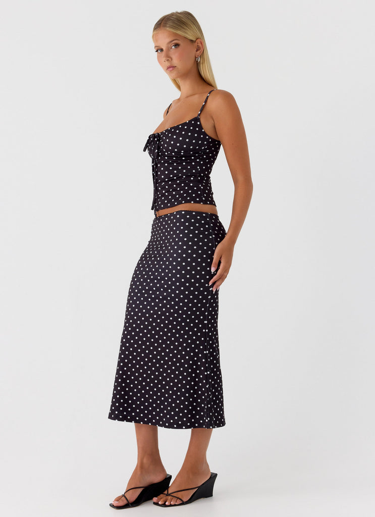 Bahama Low Rise Midi Skirt - Black Polkadot