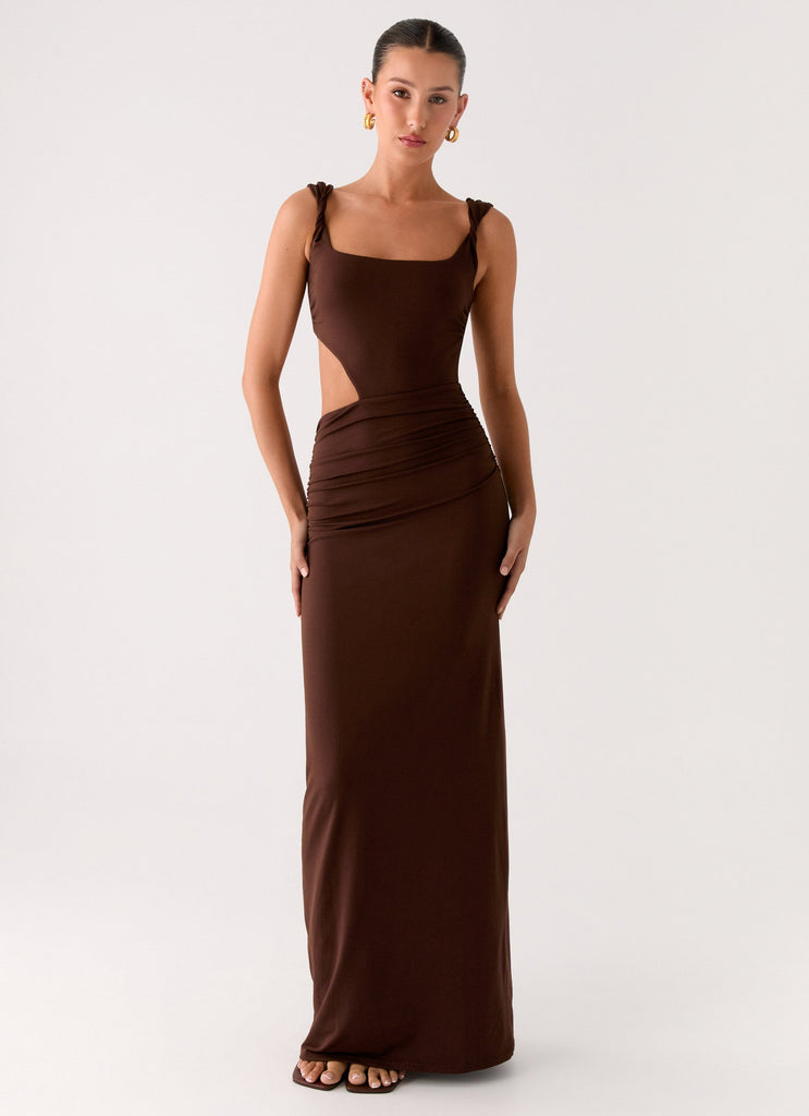 chocolate cut out dress Adoria Sequin Cut Out Maxi Dress - Chocolate