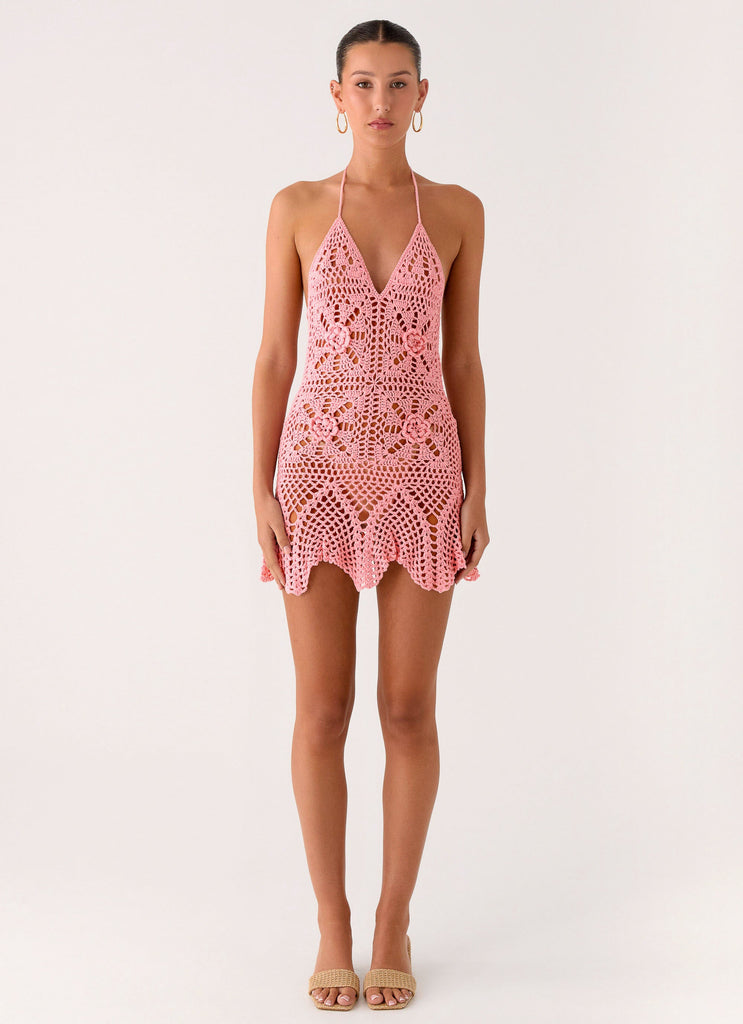 Beach Days Crochet Mini Dress - Pink Peppermayo US Beach Days Crochet Mini Dress - Pink Peppermayo US