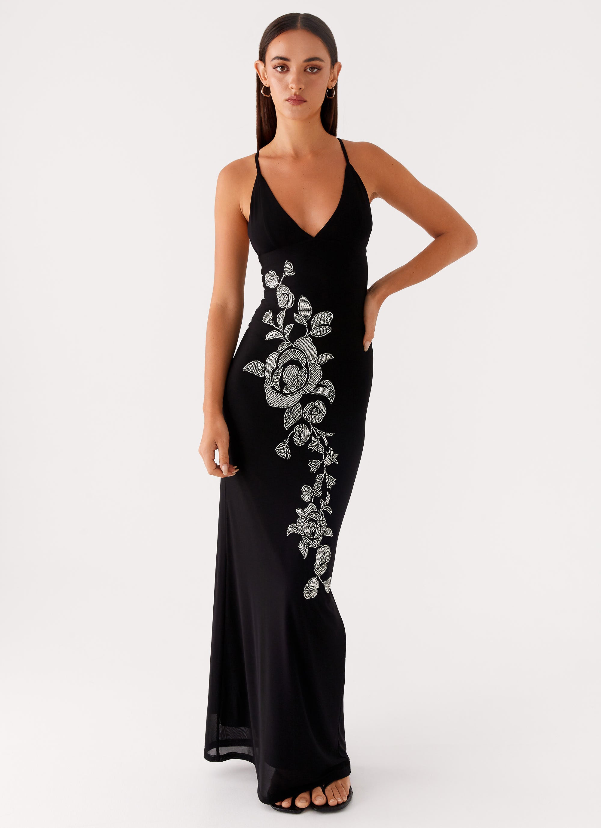 Beki Beaded Mesh Maxi Dress - Black Beki Beaded Mesh Maxi Dress - Black