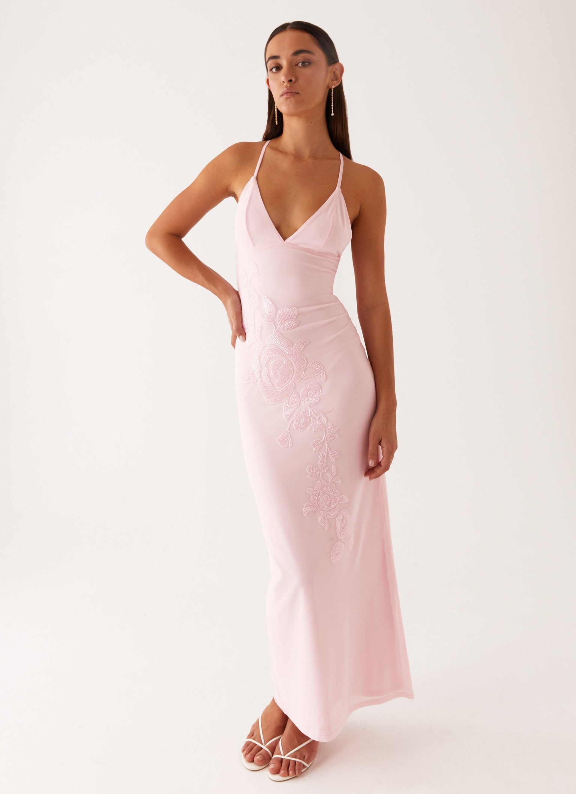 peppermayo beaded dress Beki Mesh Maxi - Pink Color:Multi/Turquoise Heart Dress 0 - 1” / 0 - 2.5 cm Flat 76 cm / 29.92