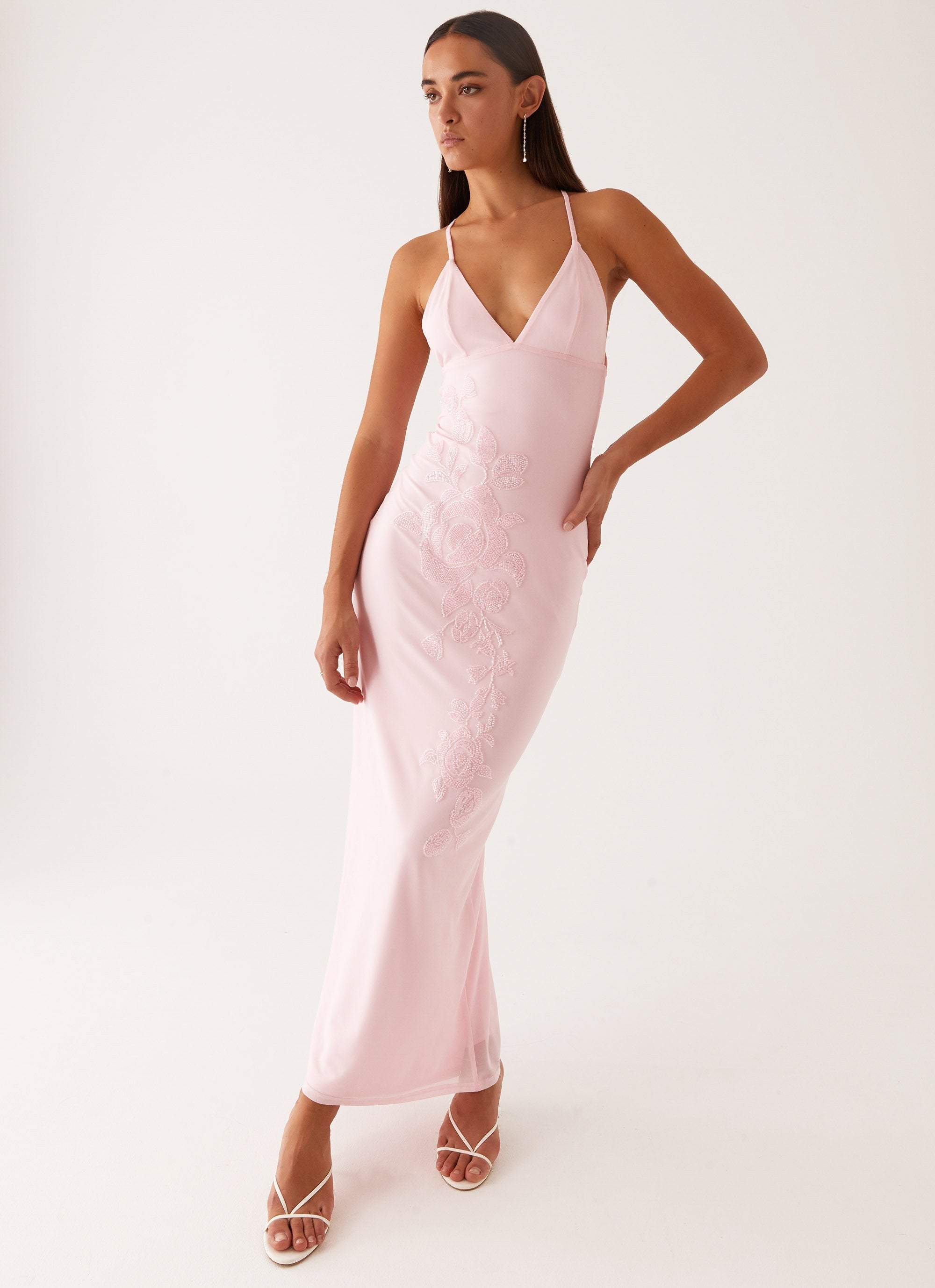 Beki Beaded Mesh Maxi Dress - Pink Peppermayo US Beki Beaded Mesh Maxi Dress - Pink Peppermayo US