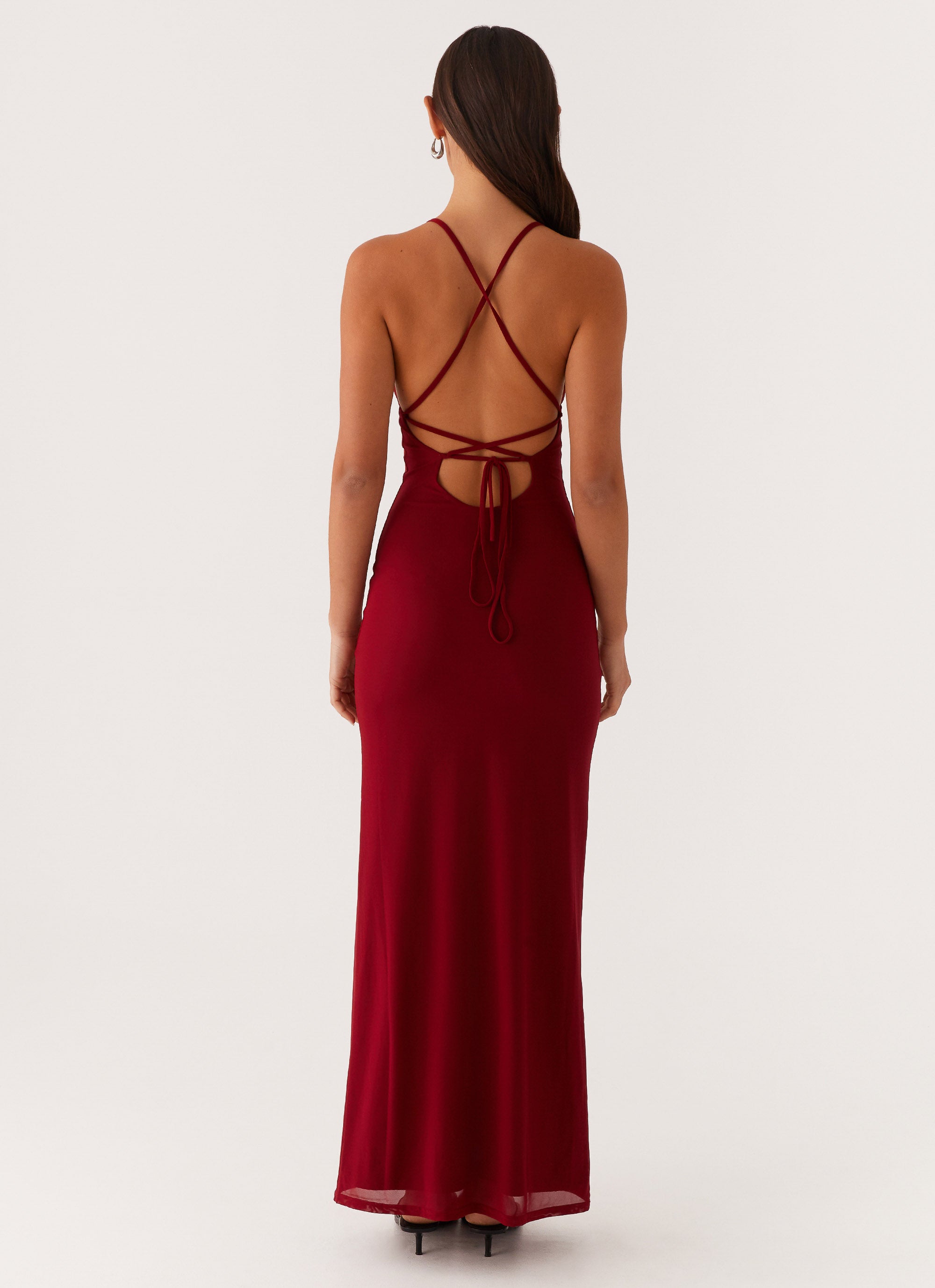 Beki Beaded Mesh Maxi Dress - Deep Red Beki Beaded Mesh Maxi Dress - Deep Red
