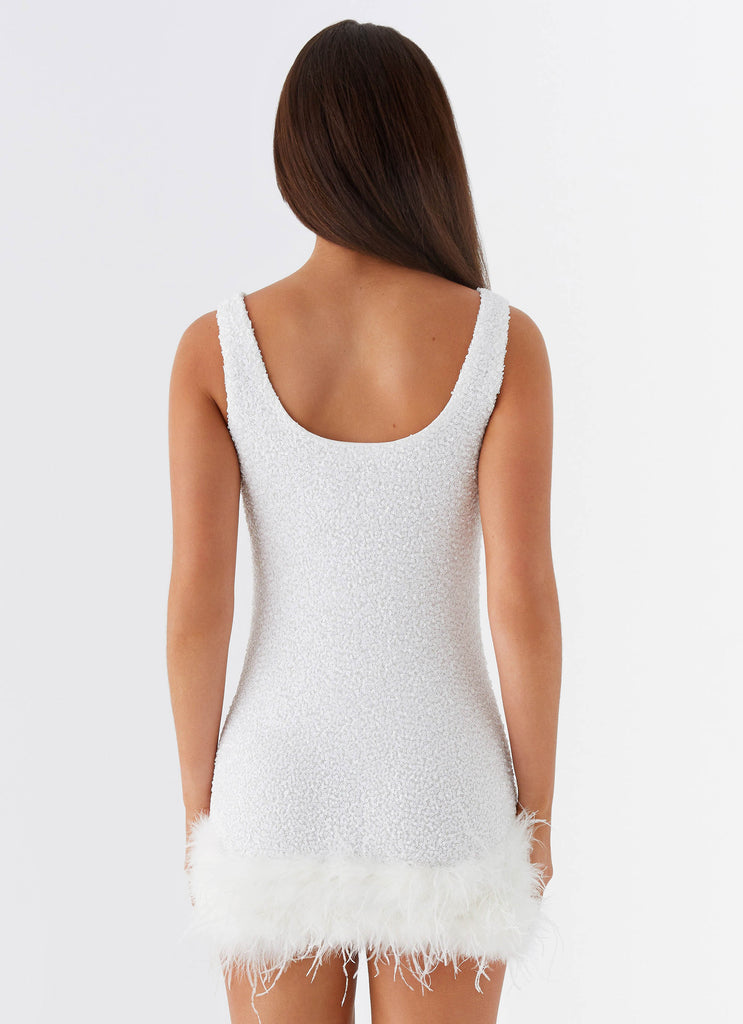 Womens Belissa Sequin Mini Dress in the colour White in front of a light grey background