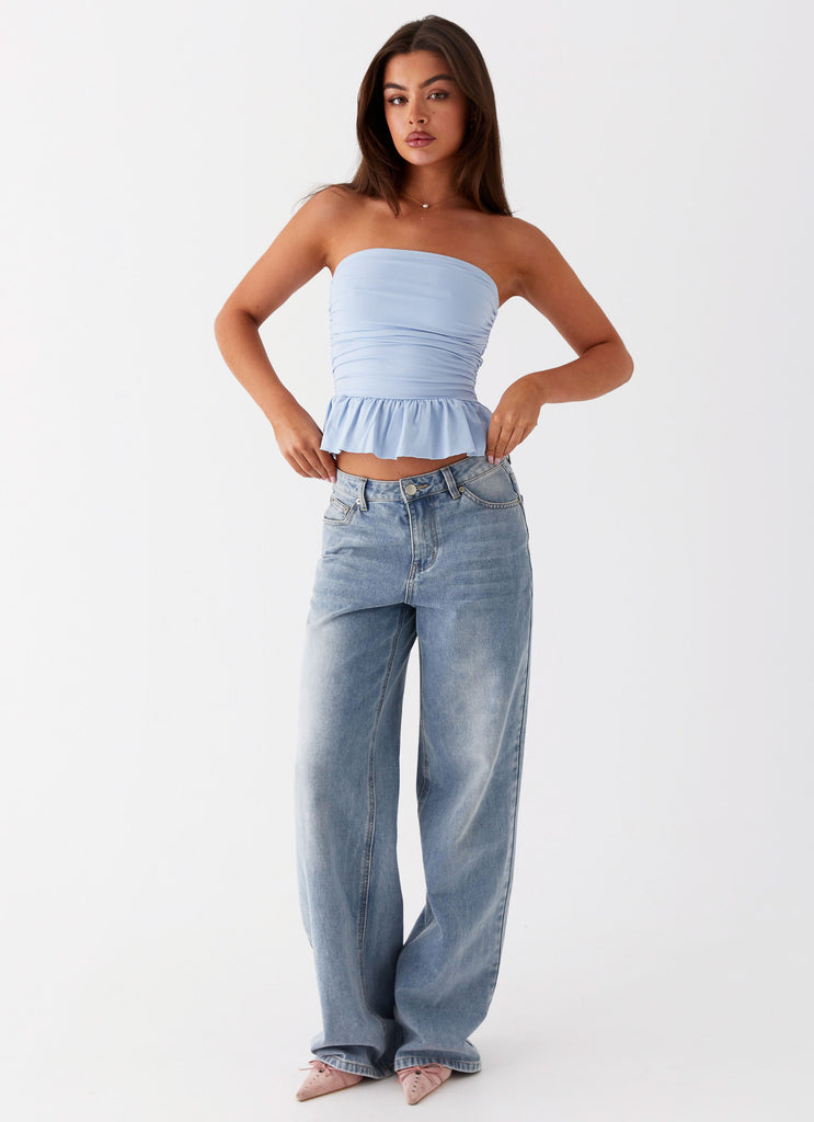 Womens Bella Lou Tube Top in the colour Blue in front of a light grey background