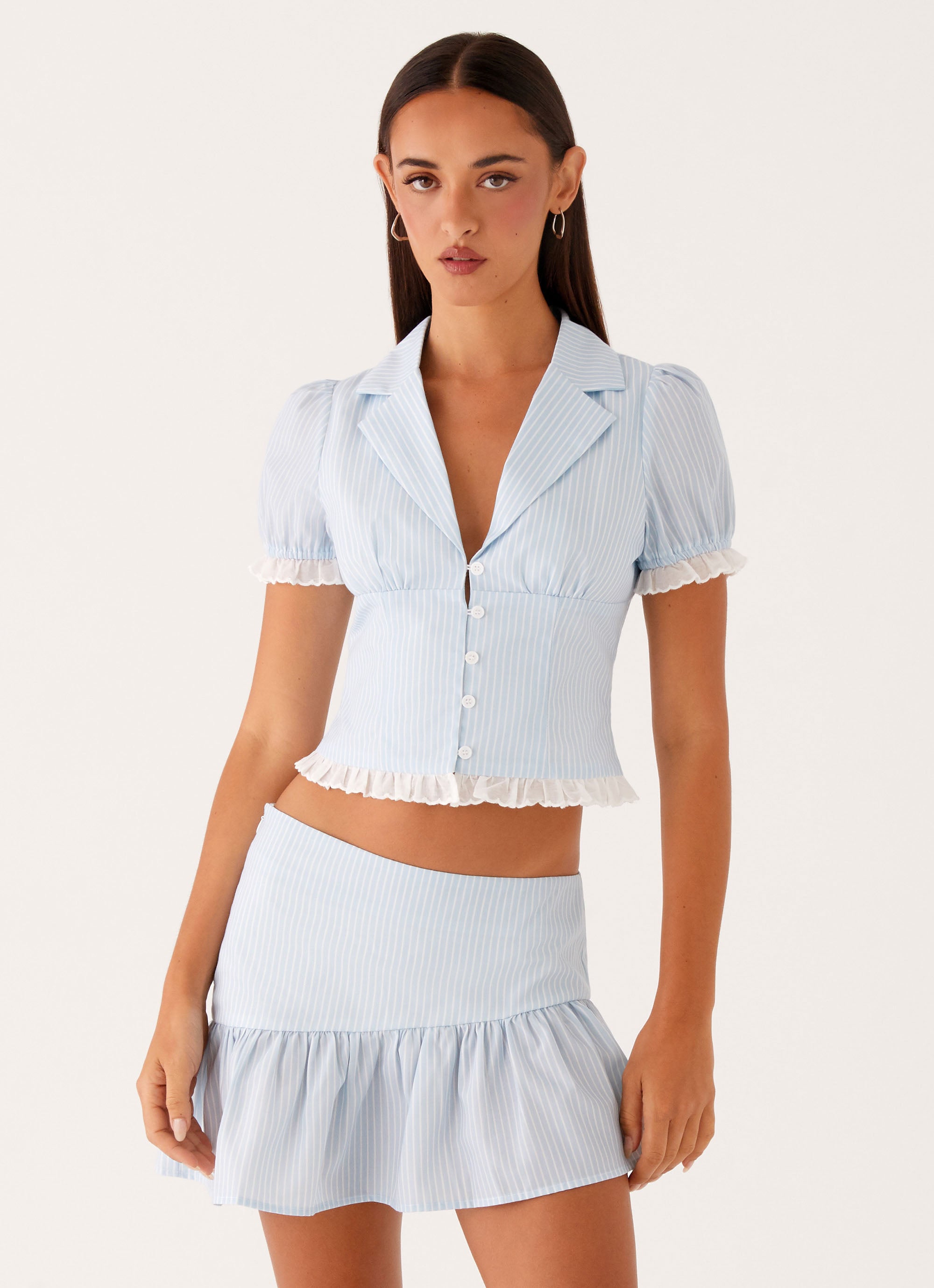 Button Up Figure Bennett Button Up Top - Blue White Stripe – Peppermayo US