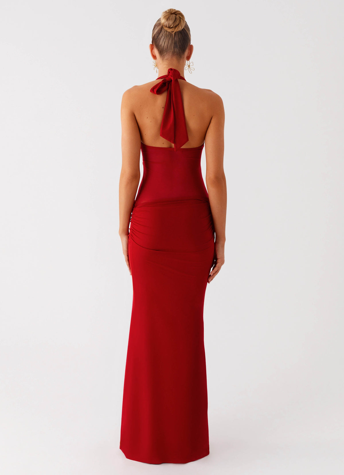 halter neck dress red Embellished Ruffle Maxi in - 8 this dress features a stylish halter neck and an alluring open back Plus Size High Slit Split