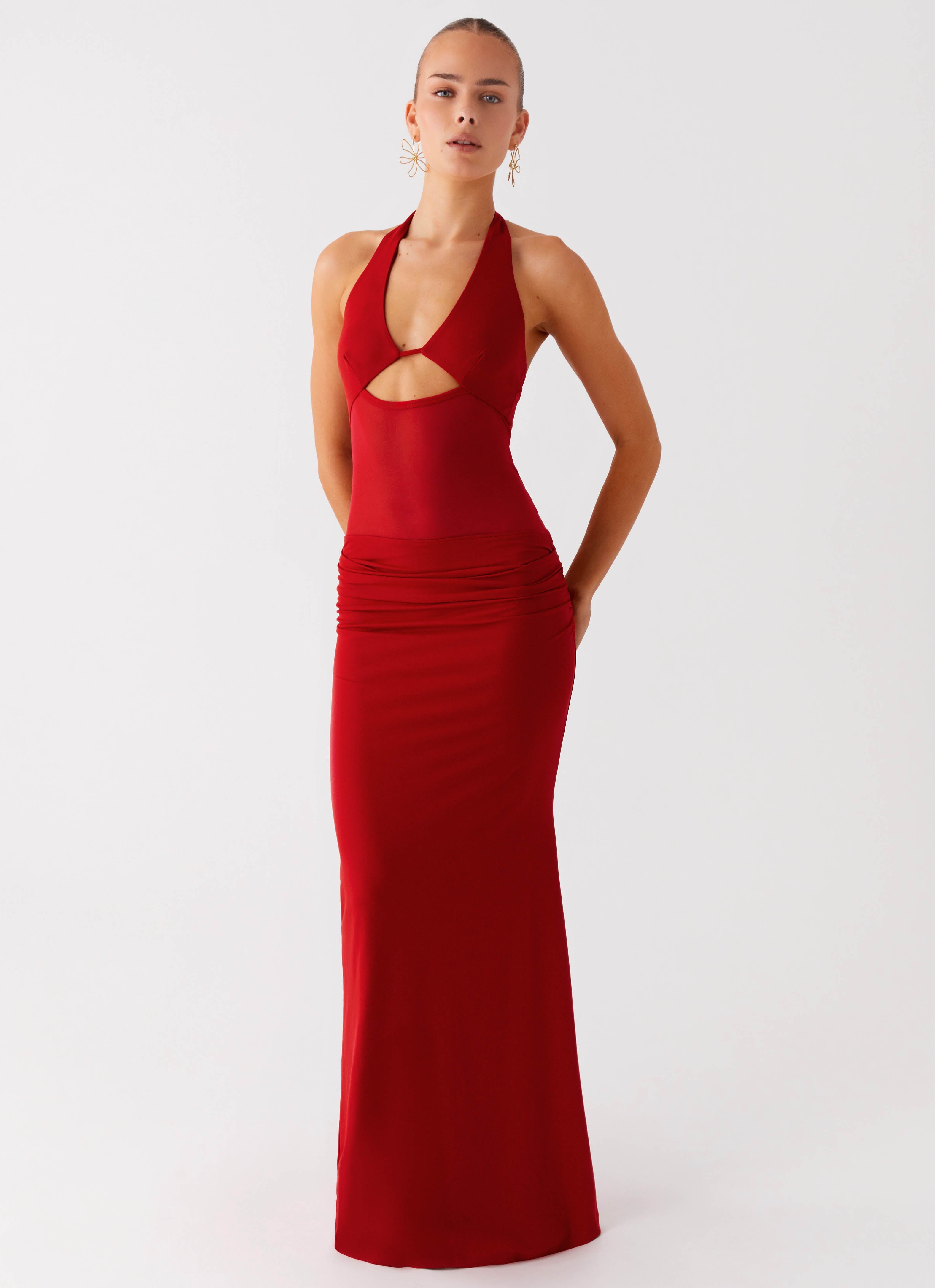 Billen Halter Maxi Dress - Red Red / US 16 Billen Halter Maxi Dress - Red Red / US 16