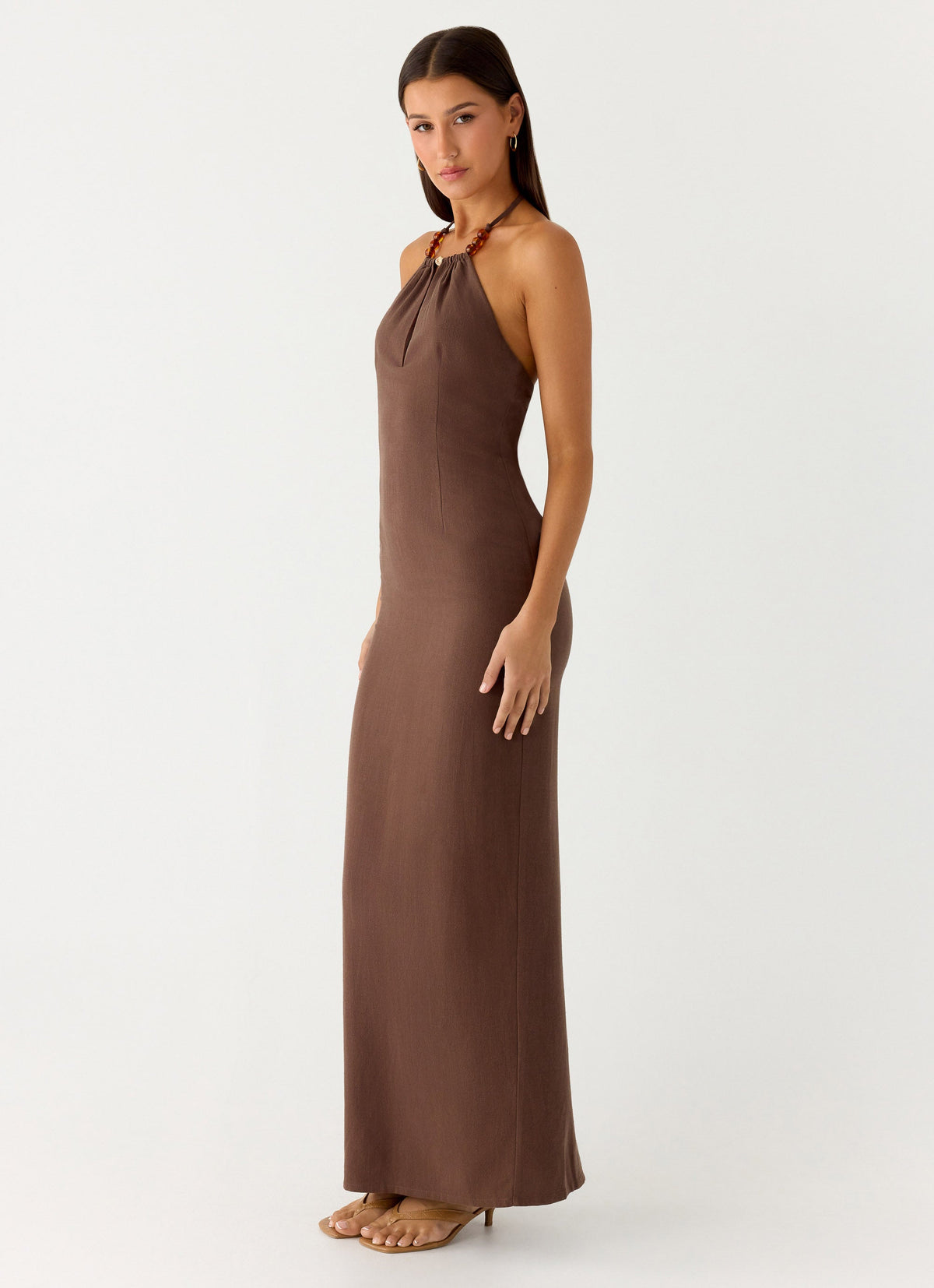 peppermayo brown dress Flora Satin Maxi - Chocolate and flowing maxi length Holly Knit Mini Dress -
