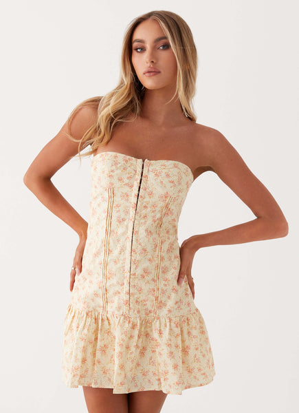 Bloomsbury Bustier Mini Dress - Yellow Ditsy Floral Peppermayo US Bloomsbury Bustier Mini Dress - Yellow Ditsy Floral Peppermayo US
