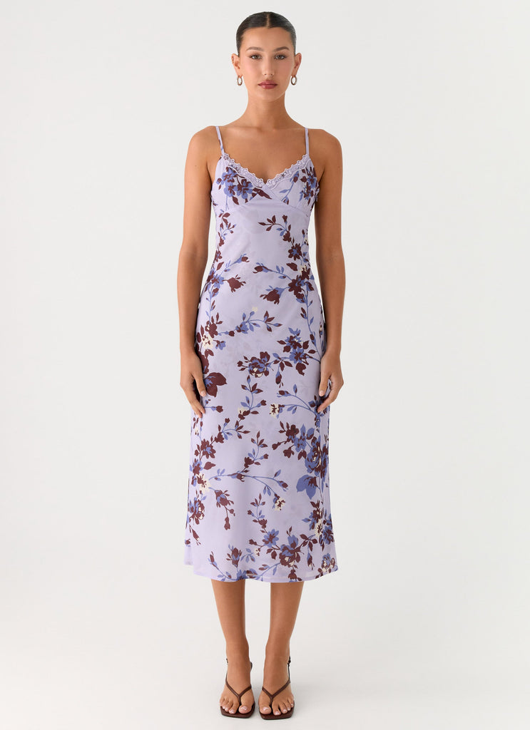 Bluma Lace Trim Midi Dress - Antique Lilac Floral Peppermayo US Bluma Lace Trim Midi Dress - Antique Lilac Floral Peppermayo US