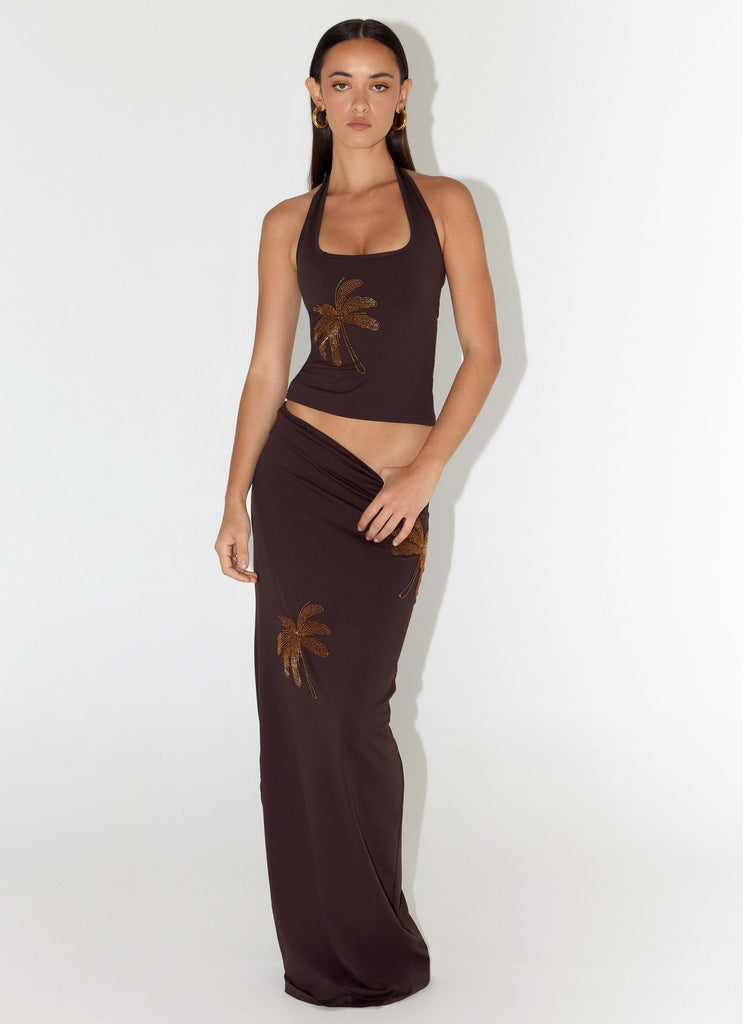 Brienne Beaded Halter Top - Chocolate