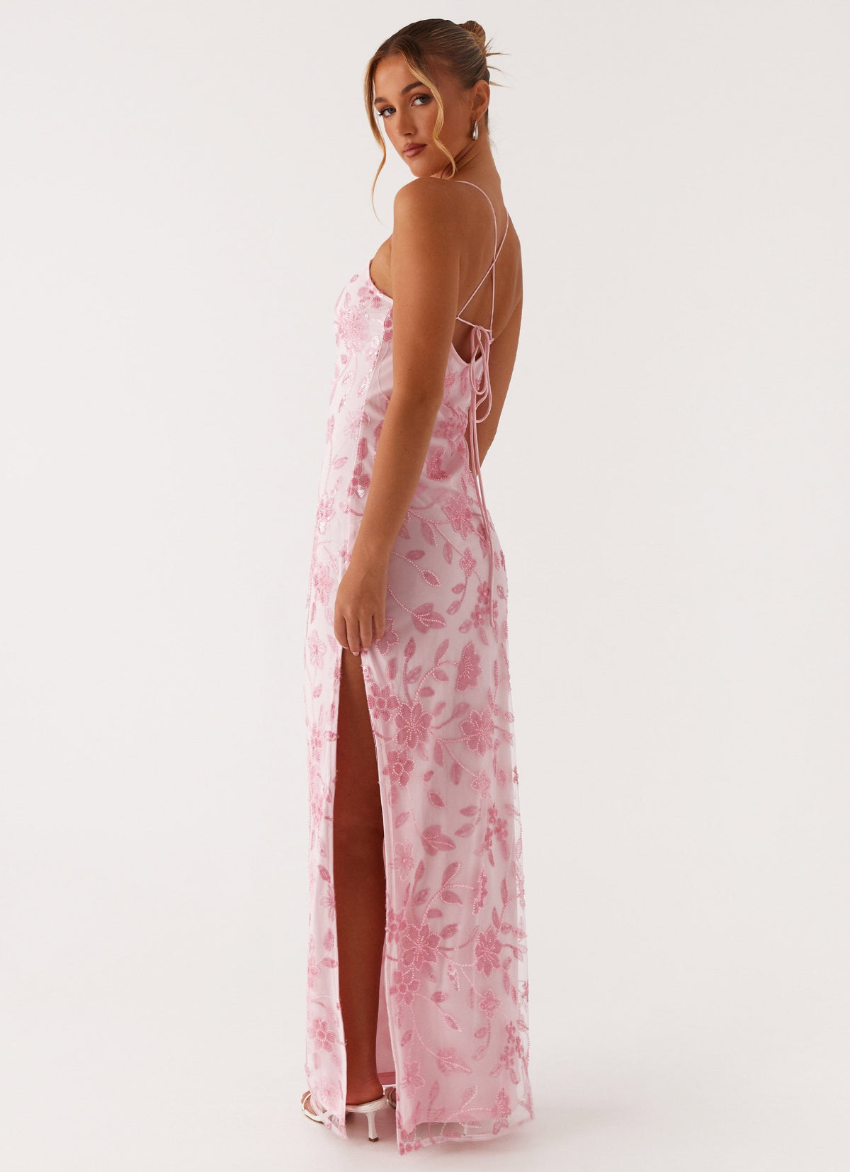 maxi dress with beads Lainey White Satin Sequin Pearls Beaded A dedicated team of 15 work in harmony AURORA OVERALL BEADED MAXI DRESS
