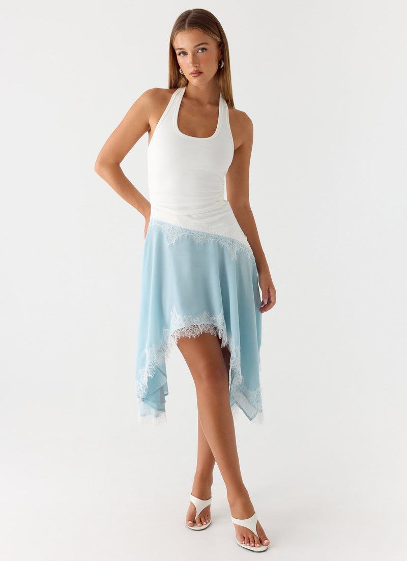 Brionee Midi Dress - Pale Blue & White