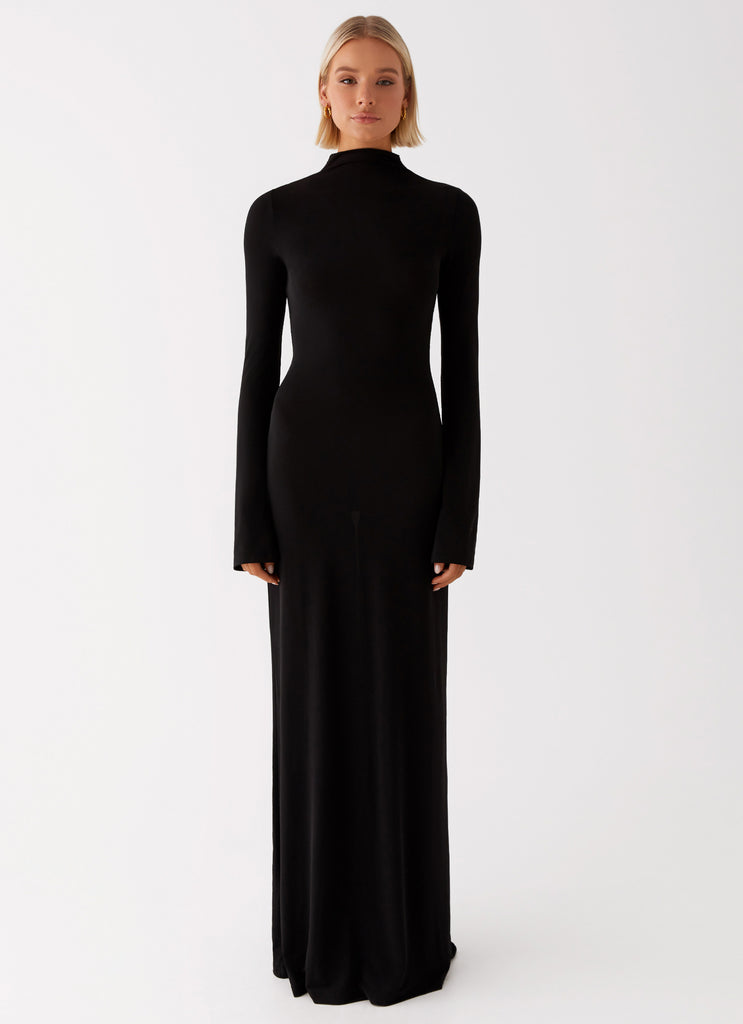 Womens Brioni Long Sleeve Maxi Dress in the colour Black in front of a light grey background