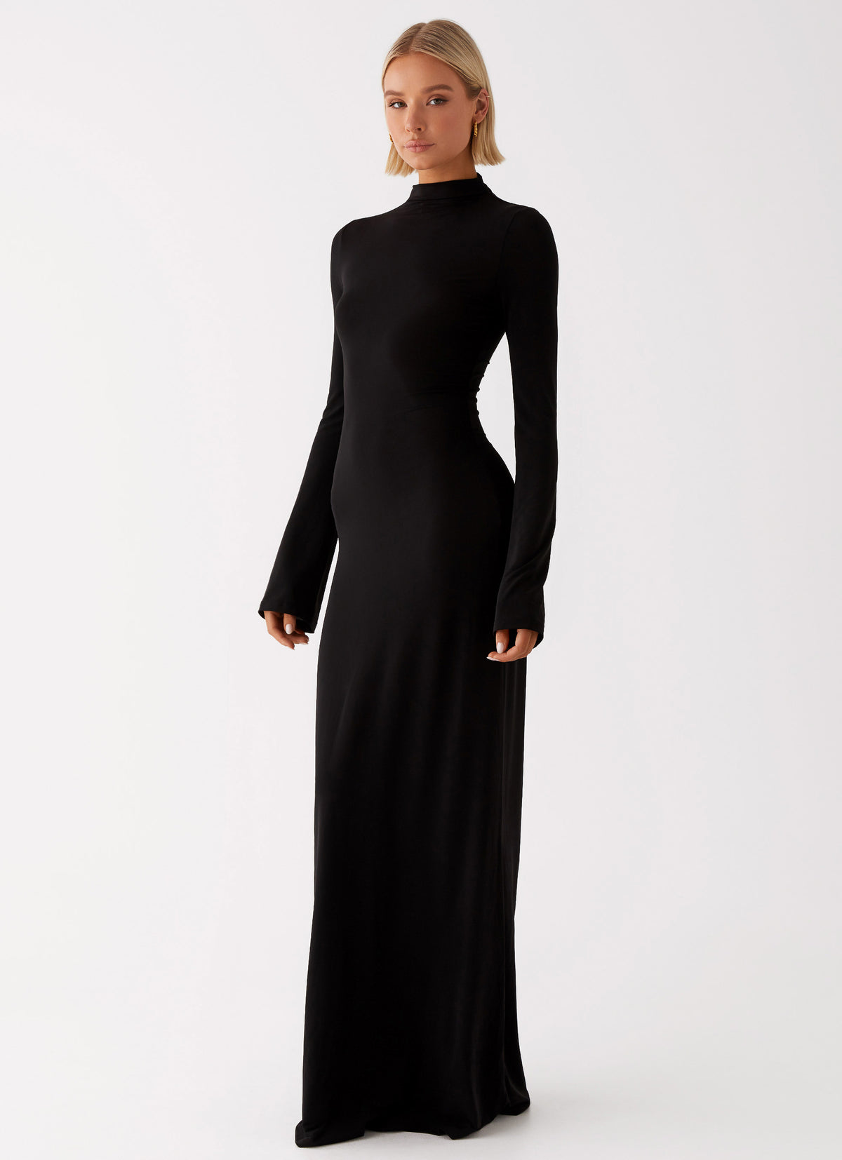 Womens Brioni Long Sleeve Maxi Dress in the colour Black in front of a light grey background