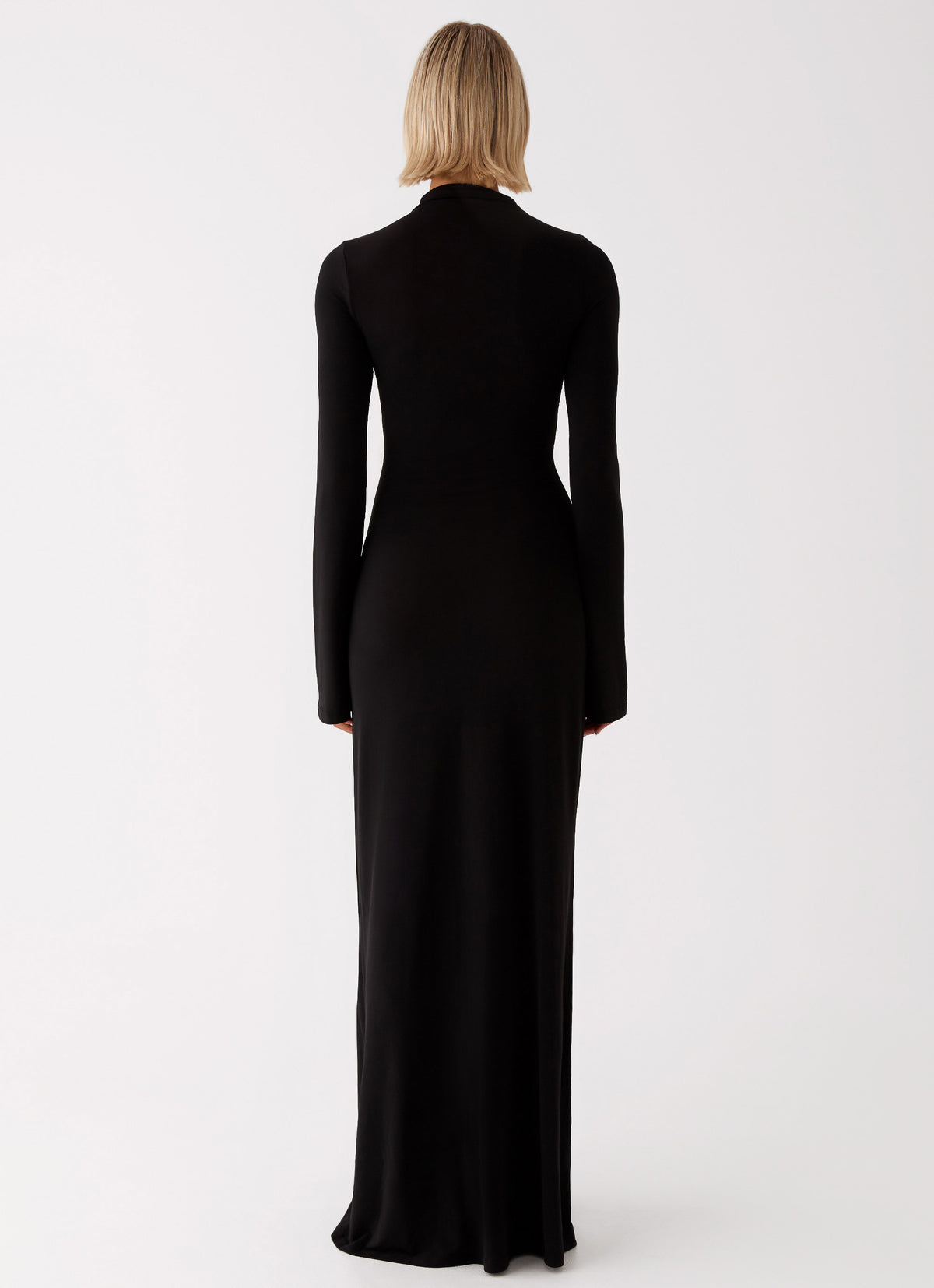 Womens Brioni Long Sleeve Maxi Dress in the colour Black in front of a light grey background