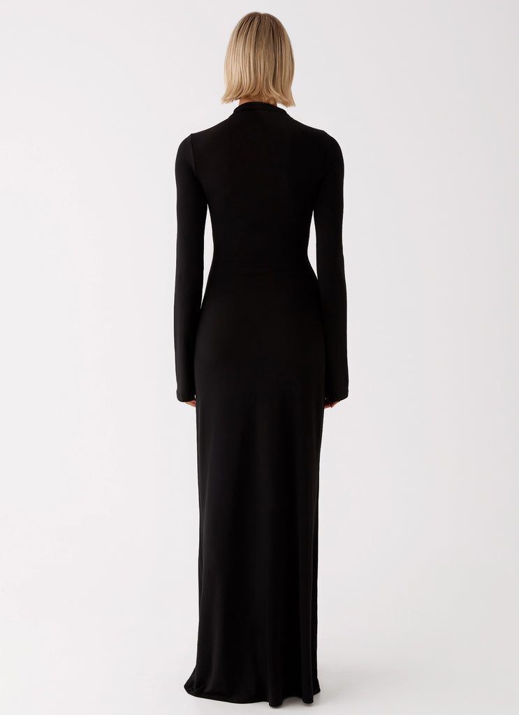 Womens Brioni Long Sleeve Maxi Dress in the colour Black in front of a light grey background