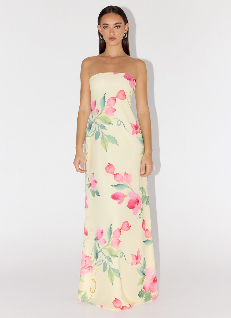 Bronte Strapless Maxi Dress - Lemon Soleil