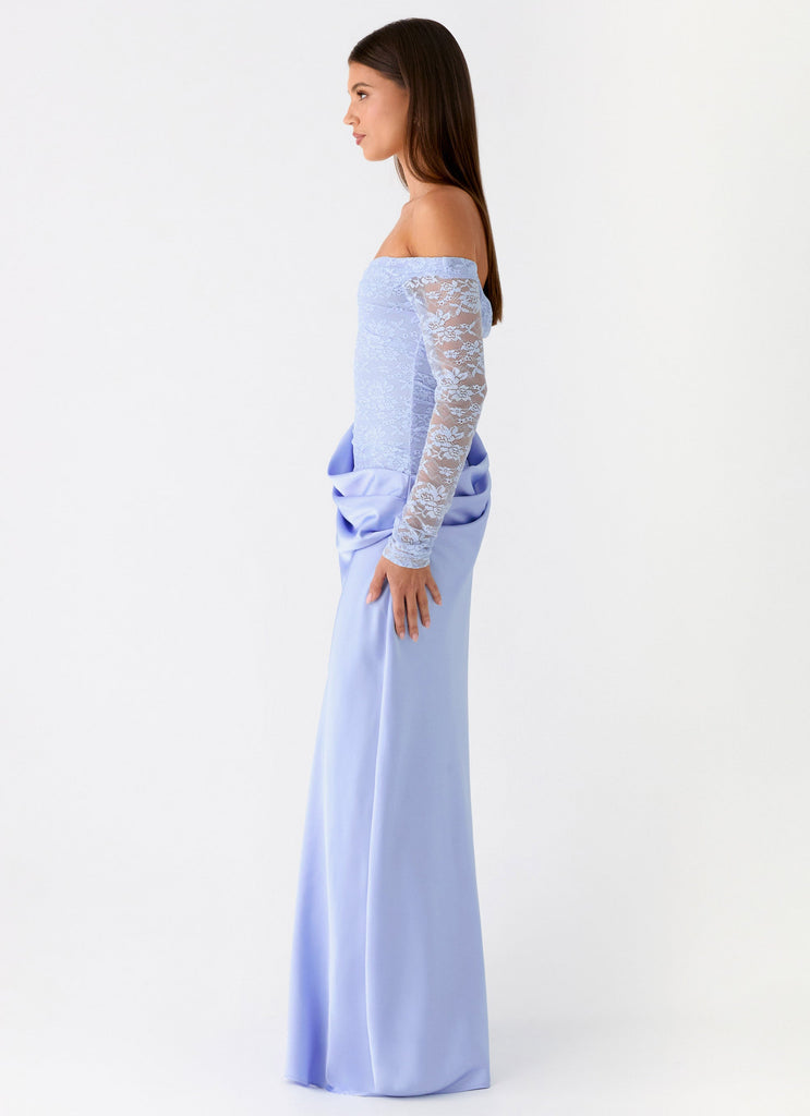 Burke Off Shoulder Maxi Dress - Blue Peppermayo US Burke Off Shoulder Maxi Dress - Blue Peppermayo US