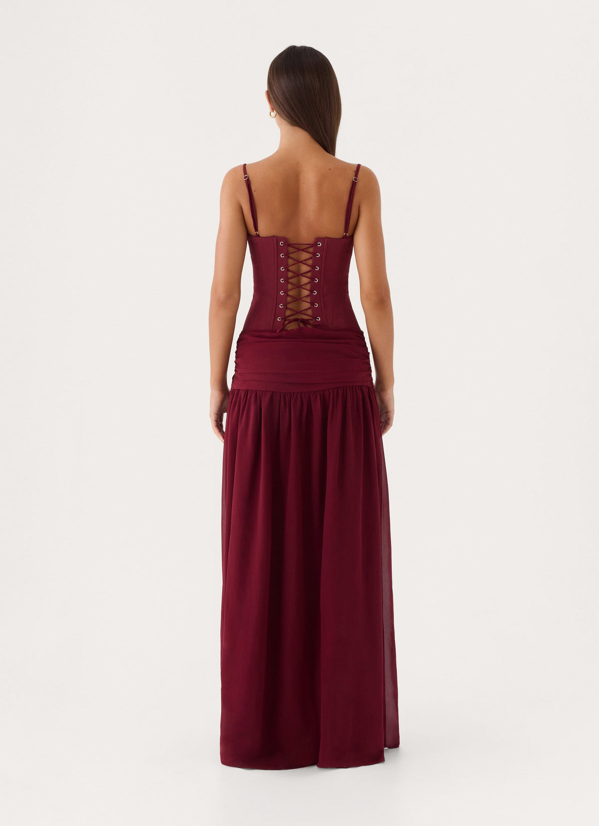 Clemsie Bustier Maxi Dress - Burgundy