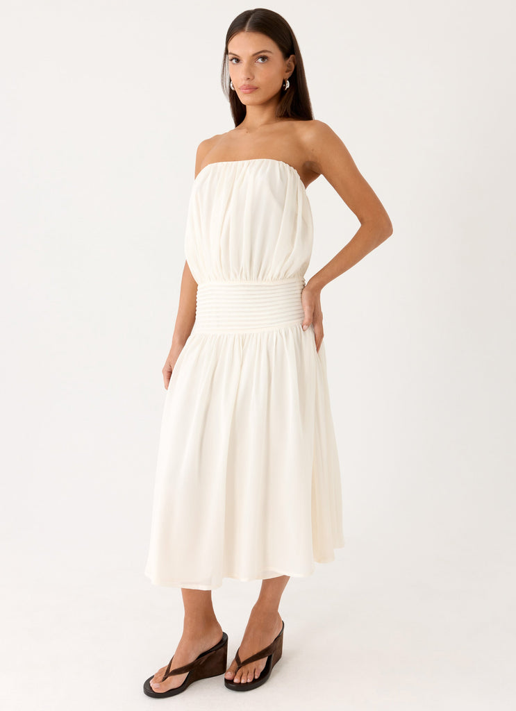 midi dress putih White Midi Dress for Bridal Shower, Engagement Party & Civil Wedding