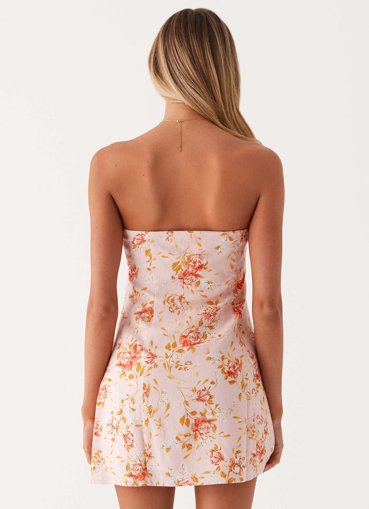 Womens Cali Strapless Mini Dress in the colour Pink Floral in front of a light grey background