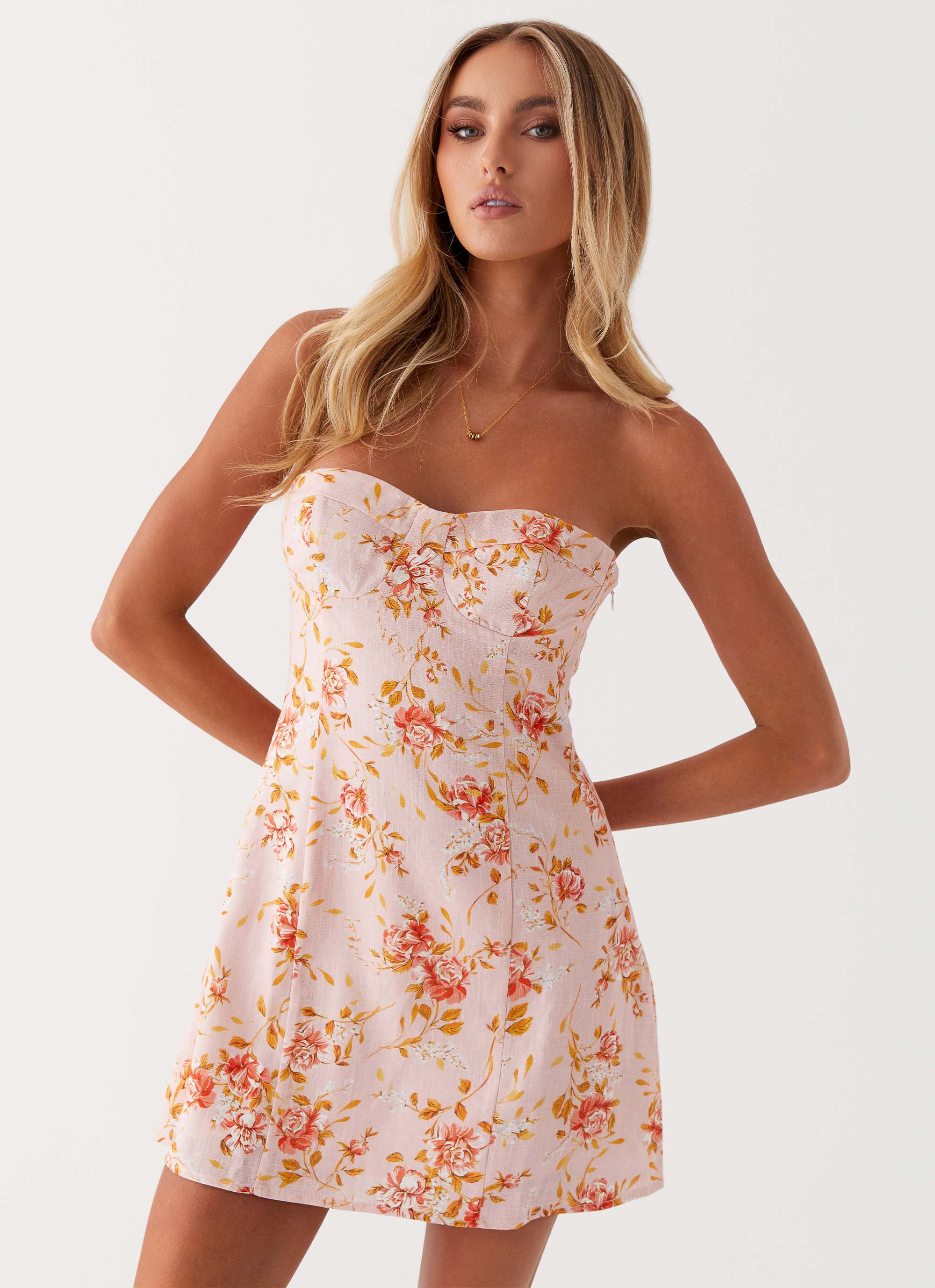 Cali Strapless Mini Dress - Pink Floral Cali Strapless Mini Dress - Pink Floral
