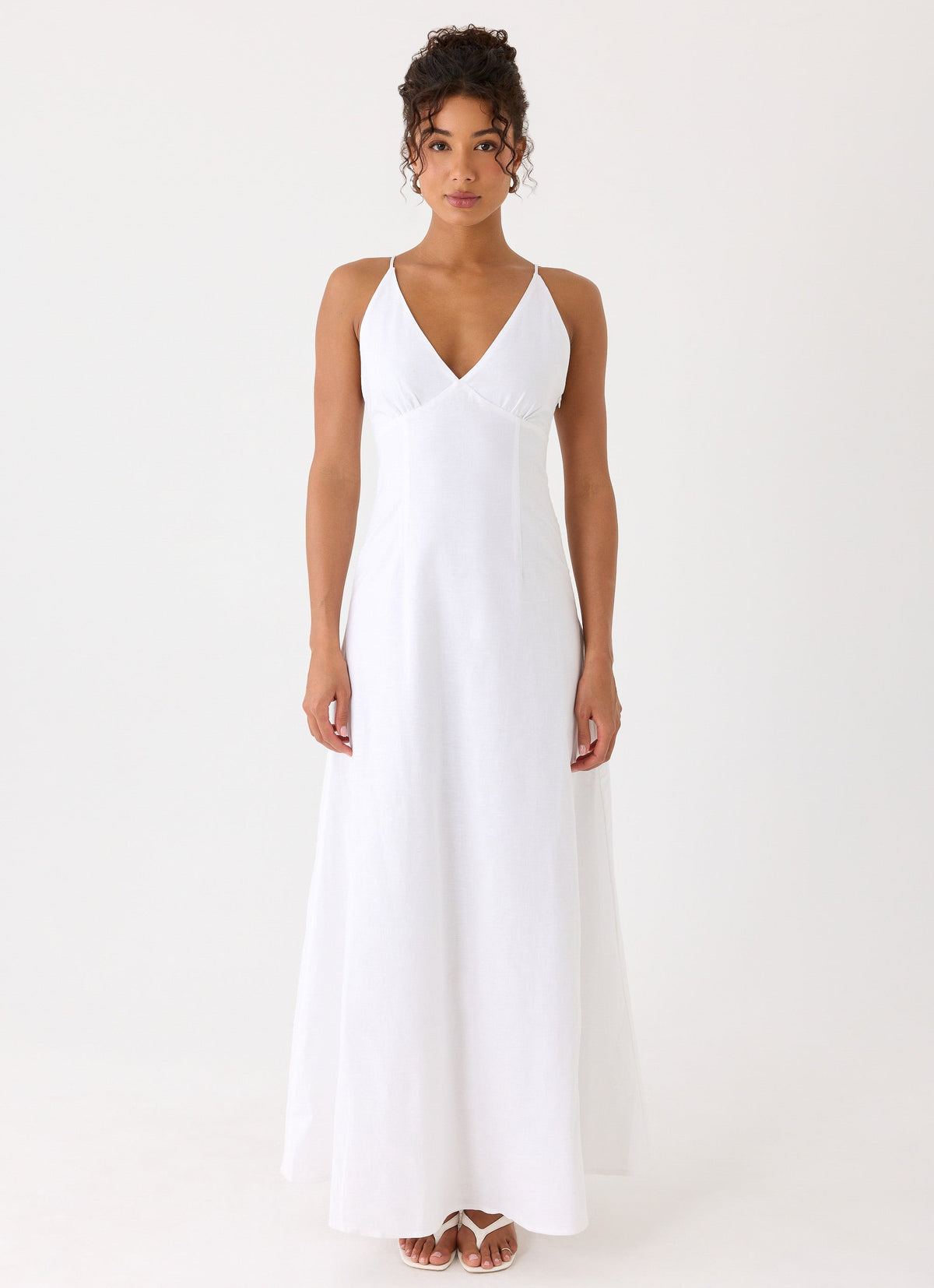 White Sorority Dress | Calianna Linen Maxi Dress