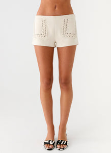 Candela Suede Low Rise Mini Shorts - Ivory
