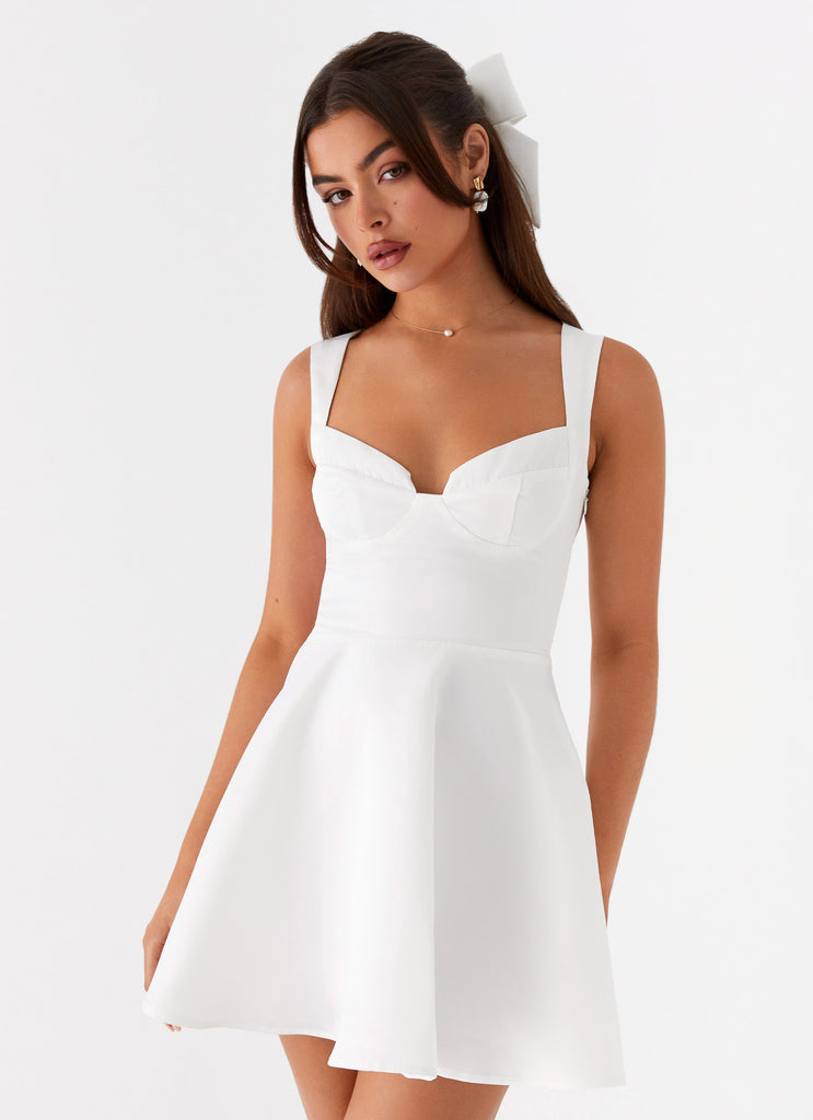 Womens Candice Mini Dress in the colour White in front of a light grey background