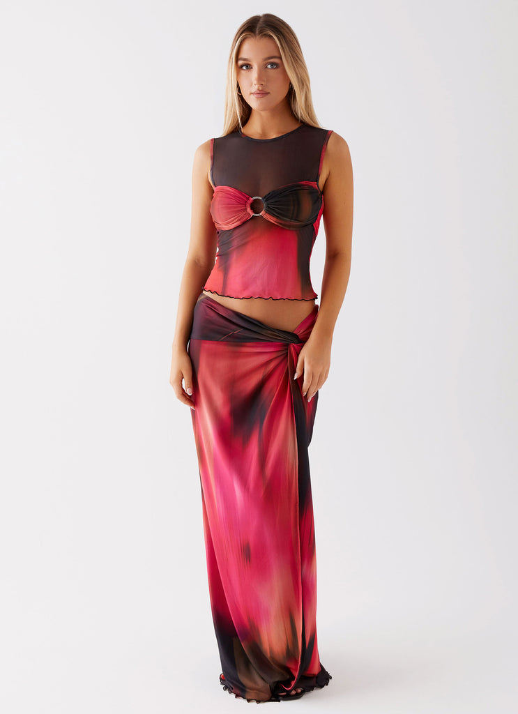 Womens Caprise Maxi Skirt in the colour Pink Print in front of a light grey background