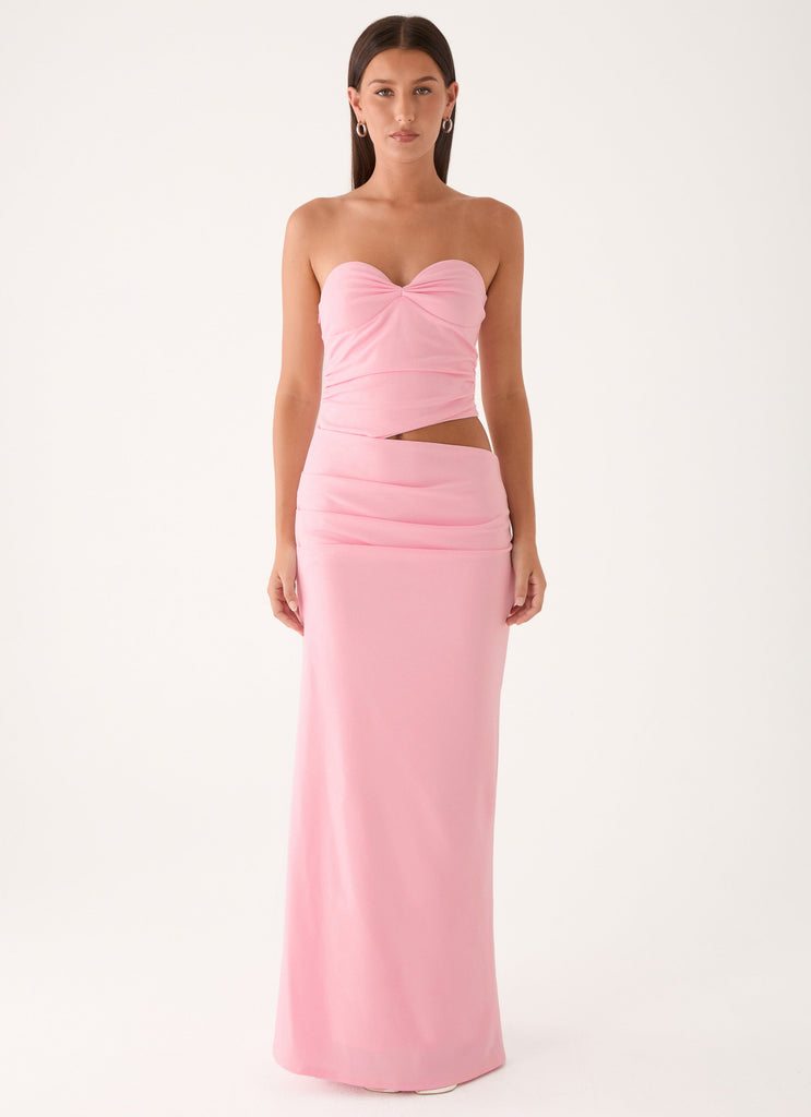 pink strapless summer dress Serena Strapless Taffeta Maxi Dress / Crimson Pink | MESHKI
