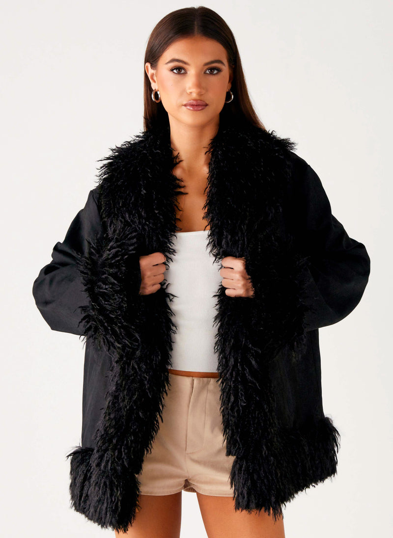 Carmelita Faux Fur Trim Jacket - Black