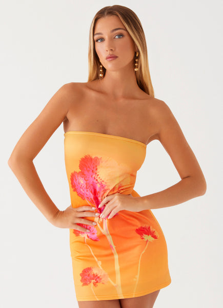 orange floral mini dress Genovia Orange Floral Mini Dress