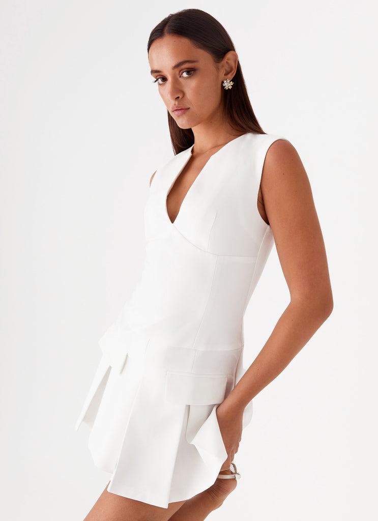 Womens Cassia Mini Dress in the colour White in front of a light grey background