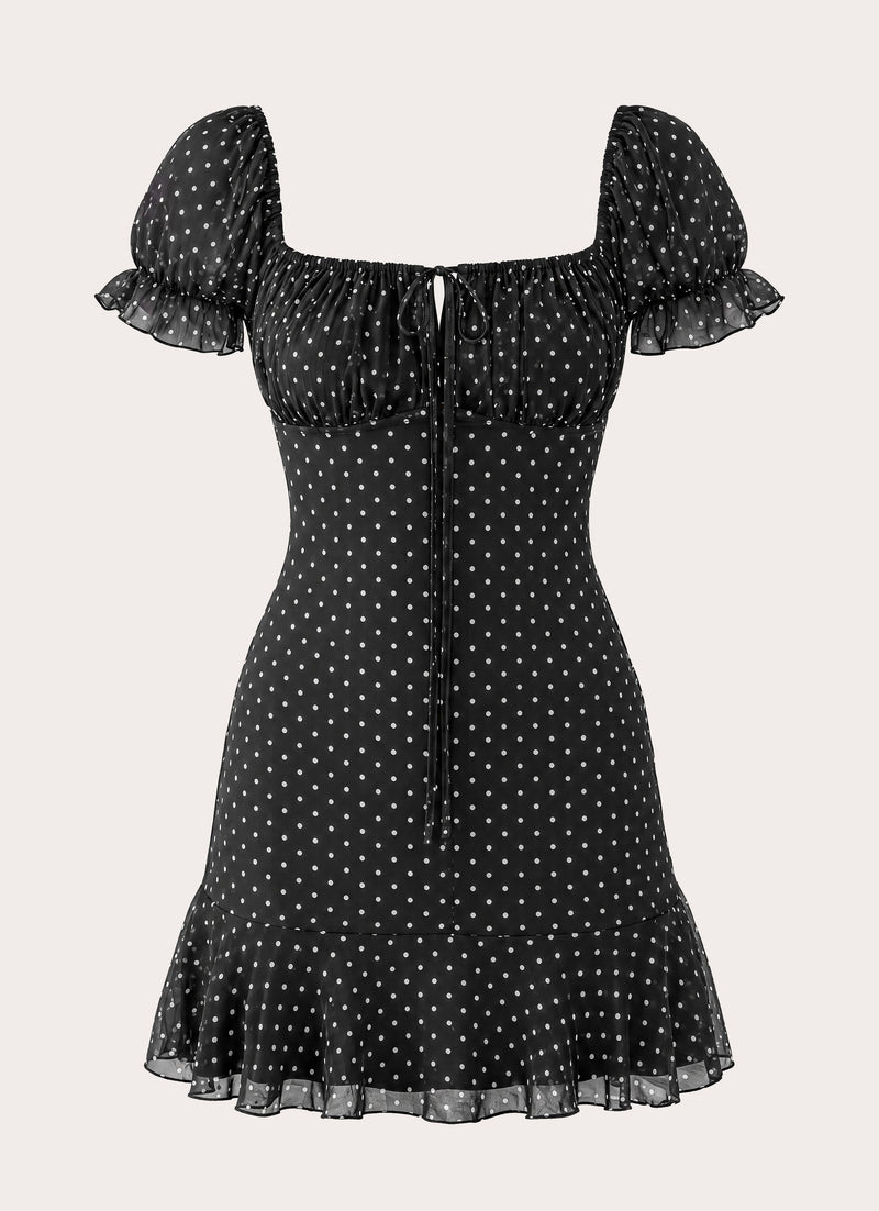 Cathedral Mini Dress - Black Polka Dot