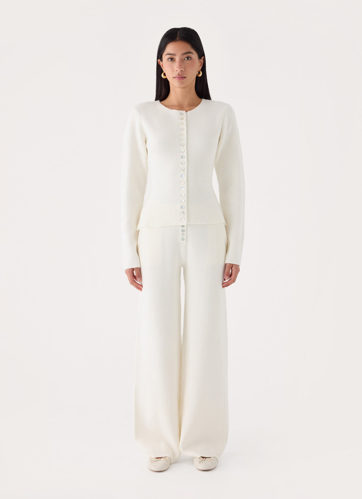 Cauaria Button Low Rise Knit Pants - Ivory