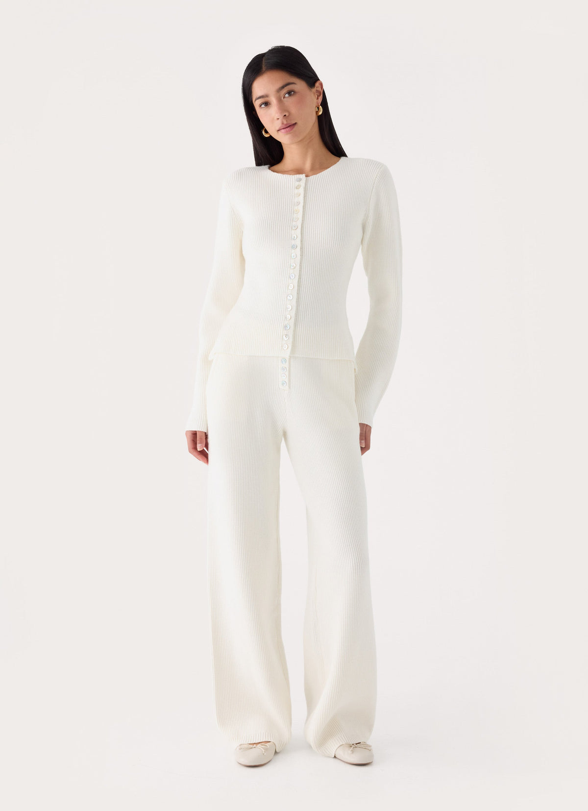 Cauaria Button Low Rise Knit Pants - Ivory