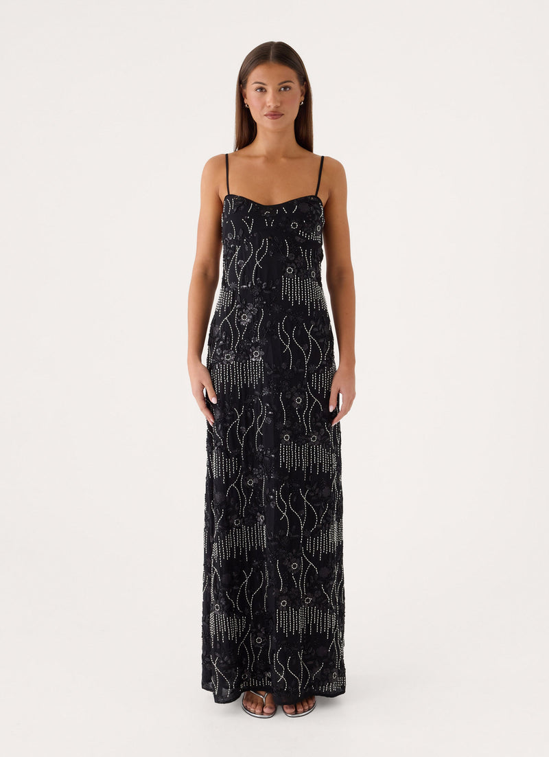 Celandine Beaded Maxi Dress - Black