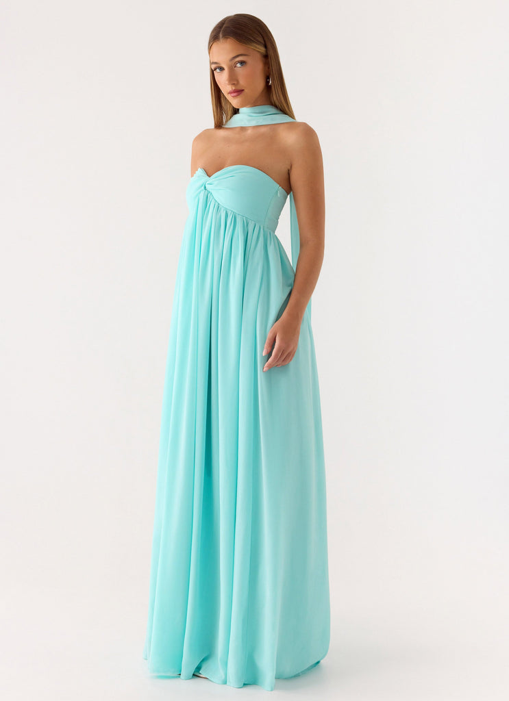 aqua strapless striped maxi dress Strapless Striped Maxi Dress