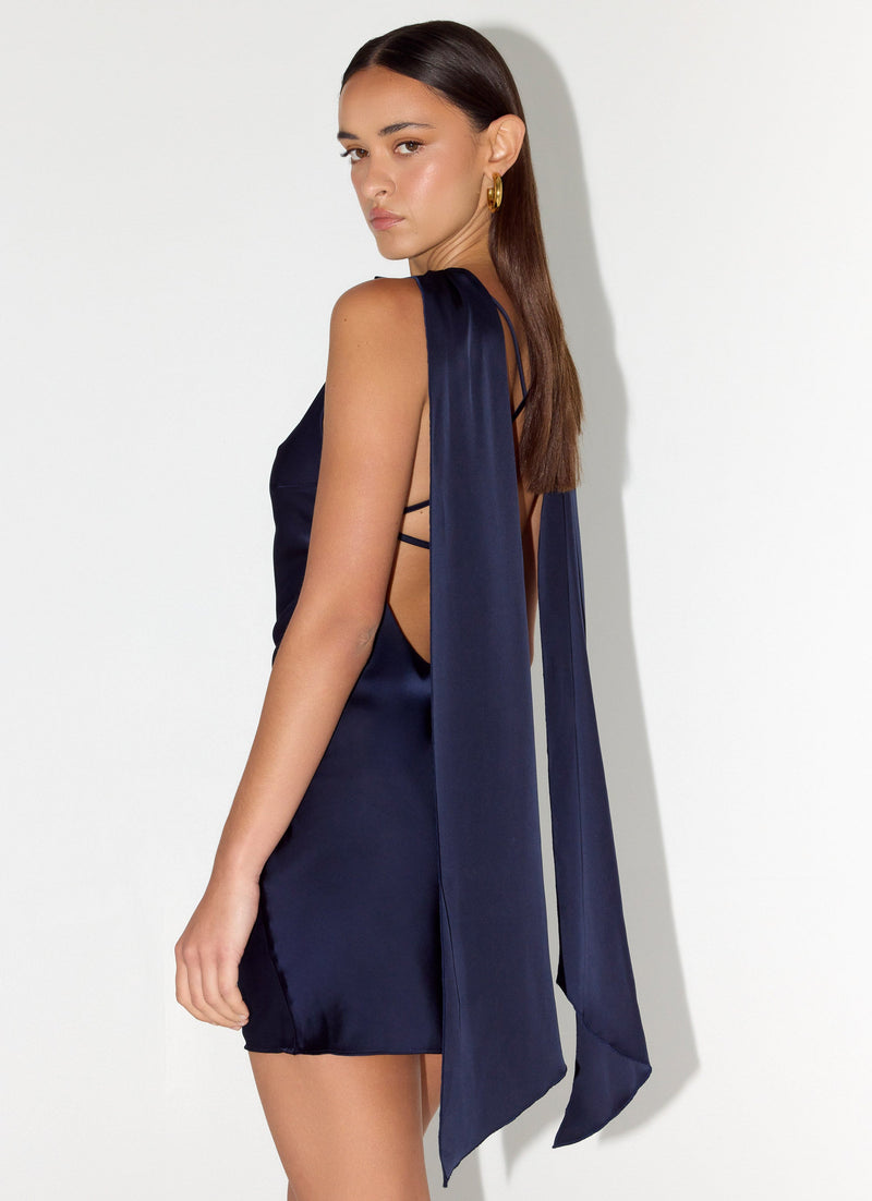 Cerina High Neck Mini Dress - Navy
