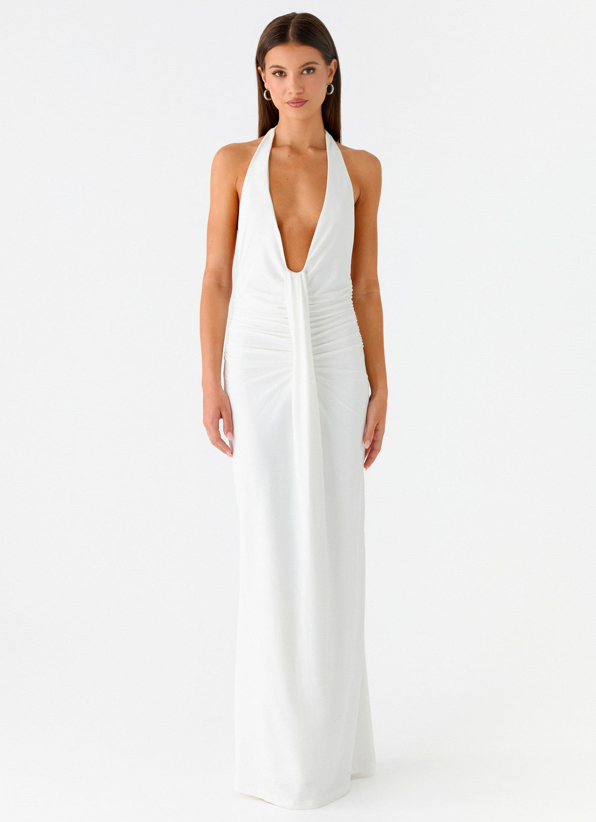 White Sorority Dress | Cheyenne Halter Neck Maxi Dress