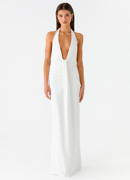 Cheyenne Halter Neck Maxi Dress - Ivory  Peppermayo US