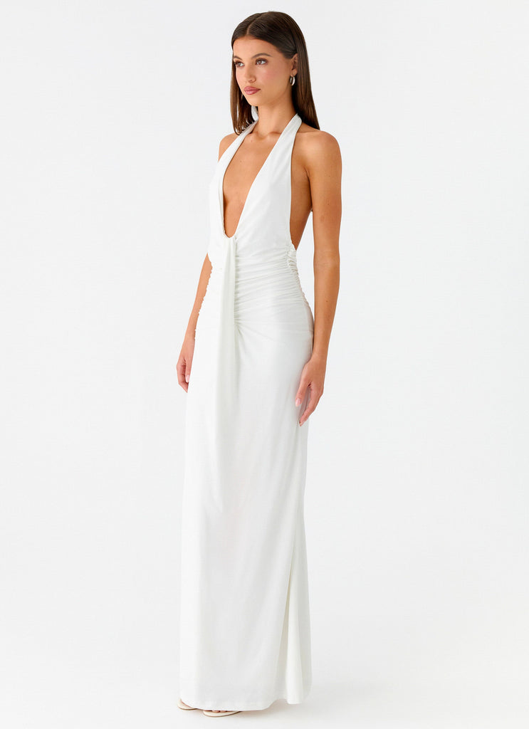 Cheyenne Halter Neck Maxi Dress - Ivory Peppermayo US Cheyenne Halter Neck Maxi Dress - Ivory Peppermayo US