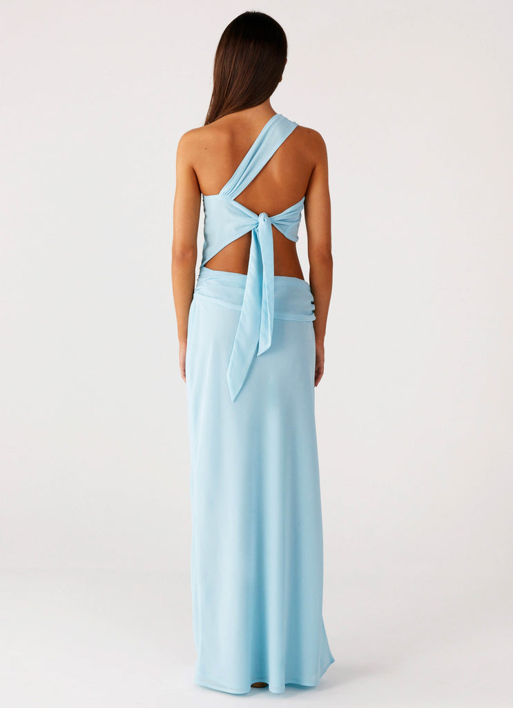 teal one shoulder maxi dress Jacinta One Shoulder Maxi Dress / Cyan Blue | MESHKI